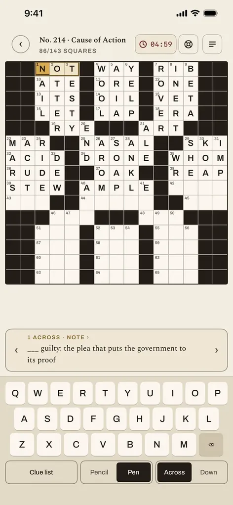 A crossword board in progress