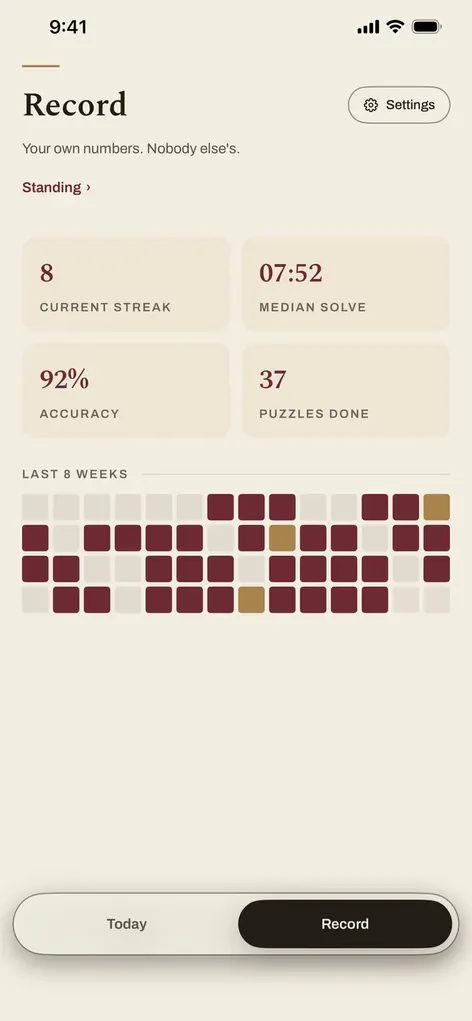 The player’s record of solved puzzles